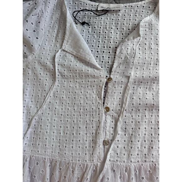 Self Contrast White Eyelet Tiered Maxi Dress Medium New - Picture 7 of 8